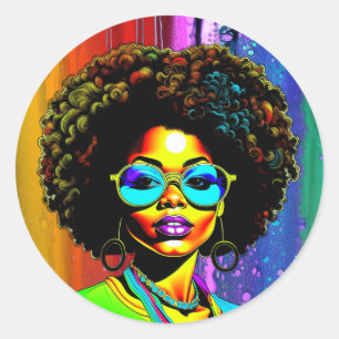 Groovy Seventies Mode  Vrouw Ronde Sticker