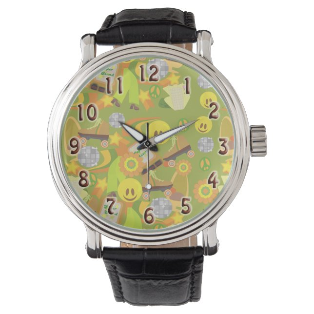 Groovy Seventies Pattern Horloge (Voorkant)
