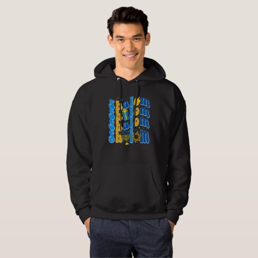 Groovy Shalom Peace Jewish Hanukkah Jewish Dreidel Hoodie (Voorkant volledig)
