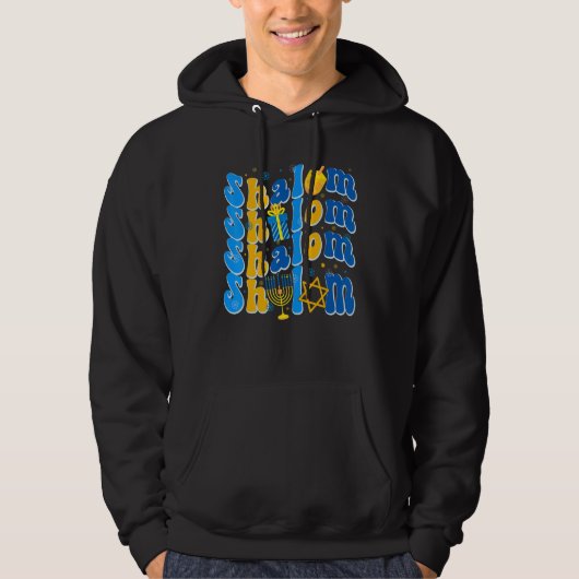 Groovy Shalom Peace Jewish Hanukkah Jewish Dreidel Hoodie (Voorkant)