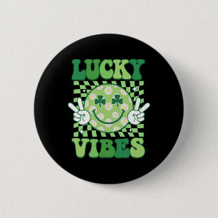 Groovy Shamrock Lucky Vibes St Patricks Day Mannen Ronde Button 5,7 Cm