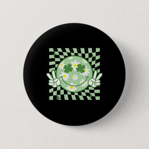 Groovy Shamrock Smile Face St. Patrick's Day Manne Ronde Button 5,7 Cm