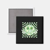 Groovy Shamrock Smile Face St Patricks Day Mannen Magneet (Voorkant / Achterkant)