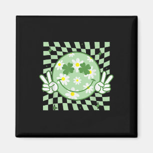 Groovy Shamrock Smile Face St Patricks Day Mannen Magneet