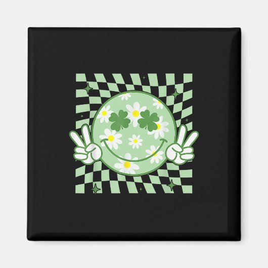 Groovy Shamrock Smile Face St Patricks Day Mannen Magneet (Voorkant)