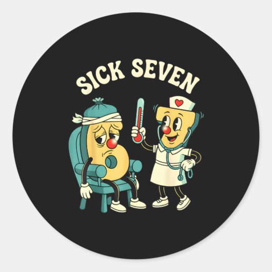 Groovy Sick Seven 67 Funny Meme Sick 7 And Nurse 6 Ronde Sticker (Voorkant)