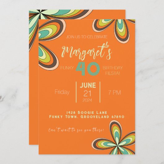 Groovy Sinaasappel 40 Verjaardagsfeest 70s Hippie  Kaart (Voorkant / Achterkant)