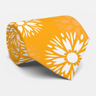Groovy Sinaasappel Daisy Flower Retro bloemenmotie Stropdas