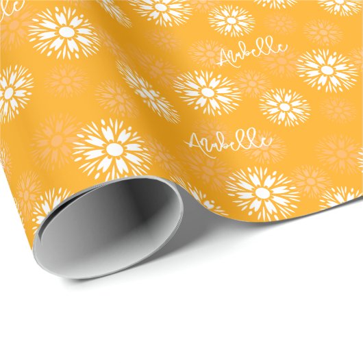 Groovy Sinaasappel Daisy Flower Retro Bloemennaam Cadeaupapier (Rol Hoek)