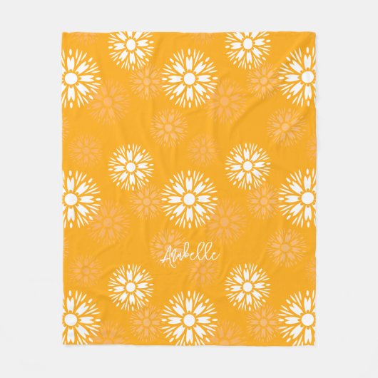 Groovy Sinaasappel Daisy Flower Retro Bloemennaam Fleece Deken (Voorkant)