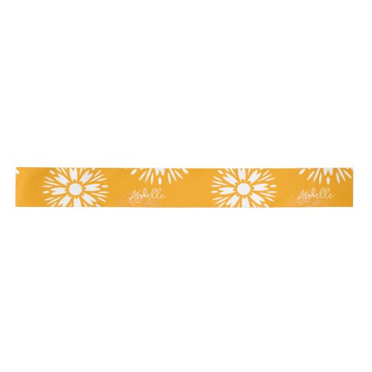 Groovy Sinaasappel Daisy Flower Retro Bloemennaam Satijnen Lint (Voorkant)