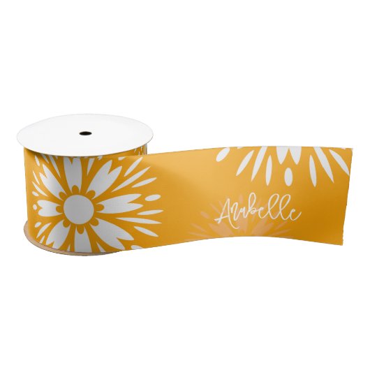 Groovy Sinaasappel Daisy Flower Retro Bloemennaam Satijnen Lint (Spoel)