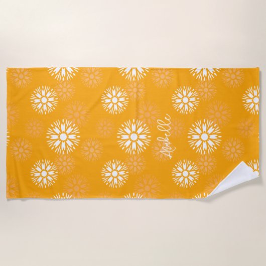 Groovy Sinaasappel Daisy Flower Retro Bloemennaam Strandlaken (Voorkant)