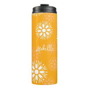 Groovy Sinaasappel Daisy Flower Retro Bloemennaam Thermosbeker