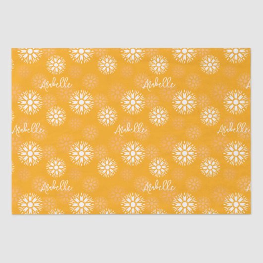 Groovy Sinaasappel Daisy Flower Retro Bloemennaam Tissuepapier (Voorkant)