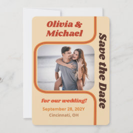 Groovy Sinaasappel en Brown Rainbow Curve Foto Save The Date