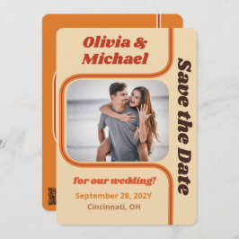 Groovy Sinaasappel en Brown Rainbow Curve Foto Save The Date