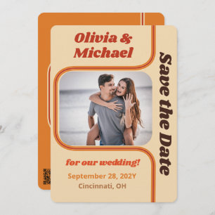 Groovy Sinaasappel en Brown Rainbow Curve Foto Save The Date