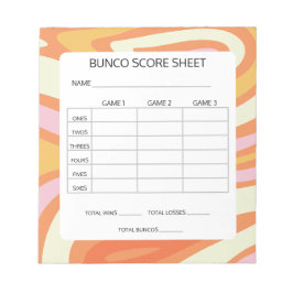 Groovy Sinaasappel en Pink Bunco Game Score Pad Notitieblok