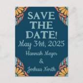 Groovy Sinaasappel Flowers op Deep Blue Save-the-D Briefkaart (Voorkant)