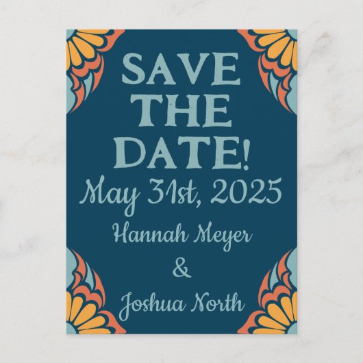 Groovy Sinaasappel Flowers op Deep Blue Save-the-D Briefkaart (Voorkant)