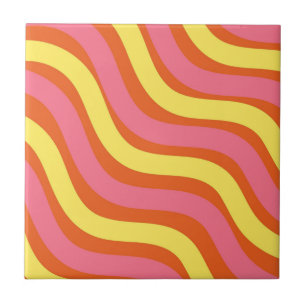 Groovy Sinaasappel Geel Roze Wavy Stripe Modern Ho Tegeltje