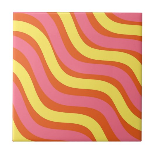 Groovy Sinaasappel Geel Roze Wavy Stripe Modern Ho Tegeltje (Voorkant)