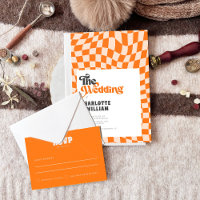 Groovy Sinaasappel geruit Modern Retro bruiloft