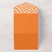 Groovy Sinaasappel geruit Uniek Modern Bruiloft All In One Uitnodiging (Buitenkant)