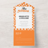 Groovy Sinaasappel geruit Uniek Modern Bruiloft All In One Uitnodiging (Binnen)