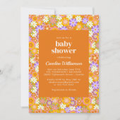 Groovy  Sinaasappel Purple Flowers Baby shower Kaart (Voorkant)