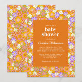 Groovy  Sinaasappel Purple Flowers Baby shower Kaart (Voorkant / Achterkant)