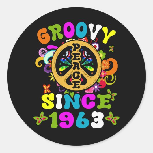 Groovy Sinds 1963 Vrede 60ste Verjaardagsfeest 60s Ronde Sticker (Voorkant)