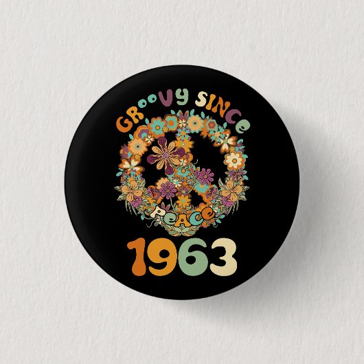 Groovy sinds 1963 Vrede voor  Verjaardagsfeest Ronde Button 3,2 Cm (Voorkant)