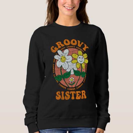 Groovy Sister 70s Aesthetic Nostalgia 1970's Retro Trui (Voorkant)