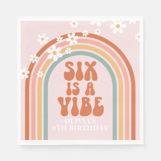 Groovy Six is een vibe daisy regenboog 6e verjaard Servet (Voorkant)