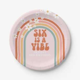 Groovy Six is een vibe madeliefje regenboog 6de ve Papieren Bordje