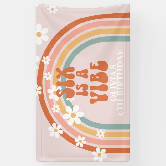 Groovy Six is een Vibe Rainbow Daisy 6th Verjaarda Spandoek (Verticaal)