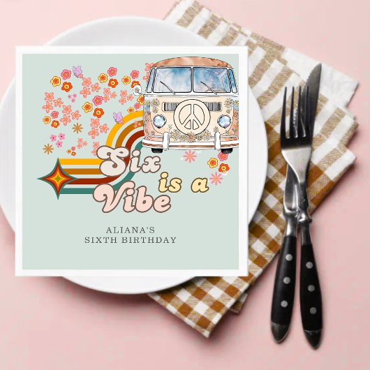 Groovy Six is vibe daisy Van 6e verjaardag Servet