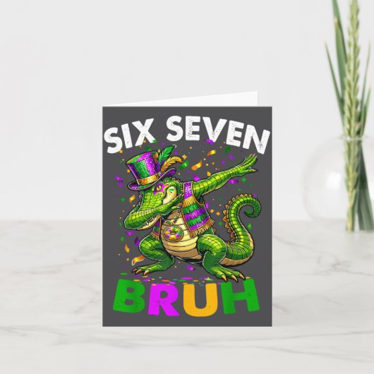 Groovy Six Seven Bruh Alligator Dabbing Mardi Gras Kaart (Voorkant)