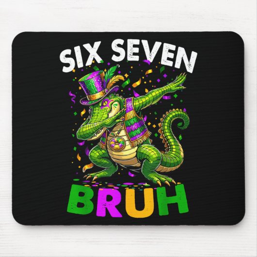 Groovy Six Seven Bruh Alligator Dabbing Mardi Gras Muismat (Voorkant)