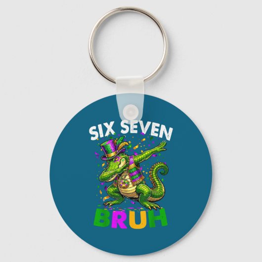 Groovy Six Seven Bruh Alligator Dabbing Mardi Gras Sleutelhanger (Voorkant)