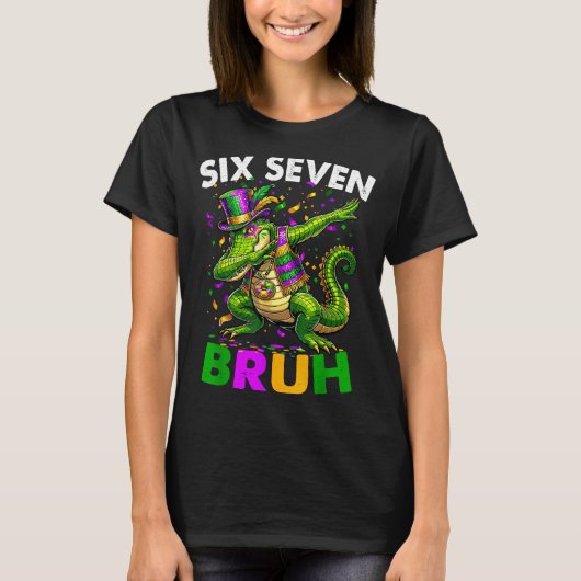 Groovy Six Seven Bruh Alligator Dabbing Mardi Gras T-shirt (Voorkant)