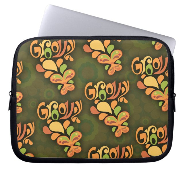Groovy Sixties Butterflies Patroontwerp Laptop Sleeve (Voorkant)