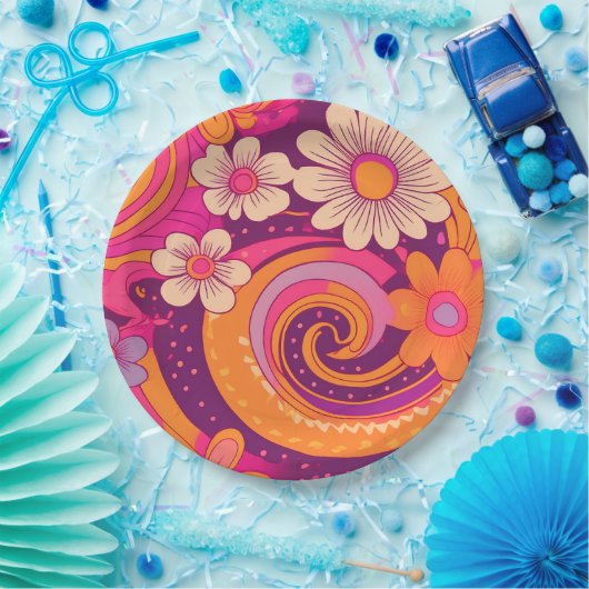 Groovy sixties patroon papieren bordje (Feest)