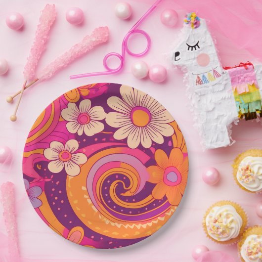 Groovy sixties patroon papieren bordje (Feest)