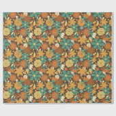Groovy Sixties Retro Flower Power in Brown Cadeaupapier (Vlak)