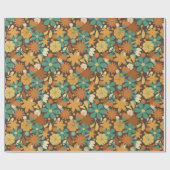 Groovy Sixties Retro Flower Power in Bruin Cadeaupapier (Vlak)