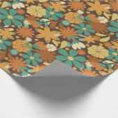 Groovy Sixties Retro Flower Power in Bruin Cadeaupapier (Hoek)