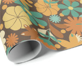 Groovy Sixties Retro Flower Power in Bruin Cadeaupapier (Rol Hoek)